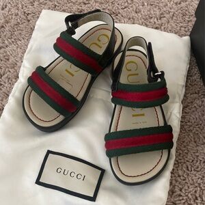 GUCCI kids Green/Red Vintage Web Nylon Open Toe Sandals Size 25/9C